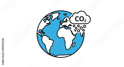 Global carbon dioxide emission concept with earth illustration and CO2 pollution cloud