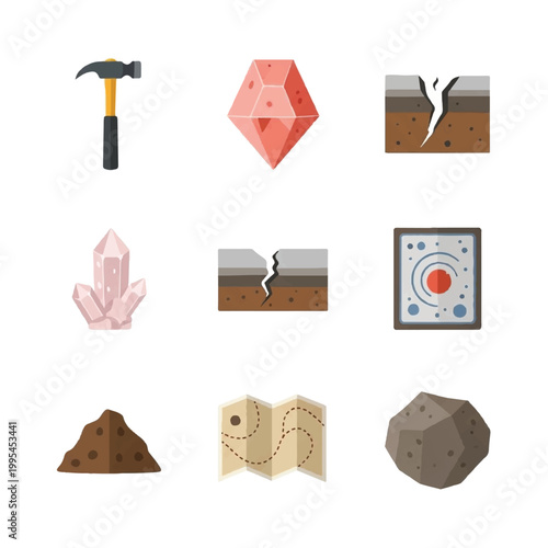 Geology mineral rock formation icons.