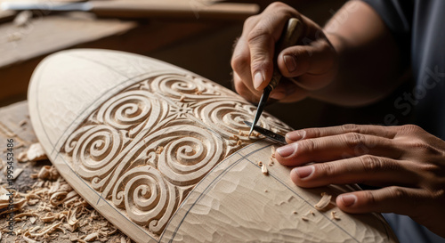 Intricate Wood Carving A Craftsmans Artistry in Detail.
