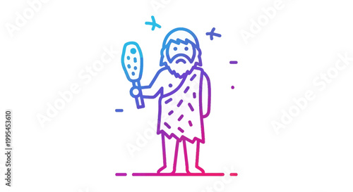 Caveman holding club, primitive man icon, ancient human, prehistoric era, cartoon style