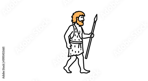 Caveman Hunter Walking With Spear, Prehistoric Man, Ancient Warrior, Stone Age Icon