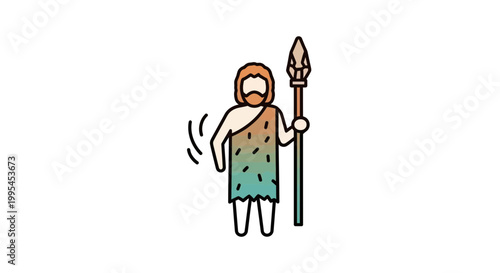 Caveman Hunter with Spear, Primitive Man, Prehistoric Era, Ancient Human, Stone Age Icon