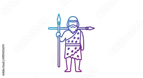 Caveman Hunter with Spears, Ancient Man, Prehistoric Warrior, Stone Age Icon