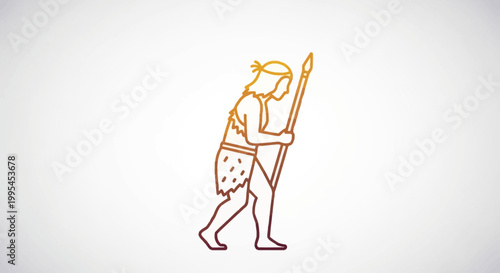 Caveman hunter with spear, prehistoric man, ancient human, primitive lifestyle, hunting weapon