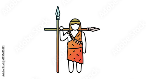Caveman Hunter with Spears, Prehistoric Man, Ancient Warrior, Stone Age Icon