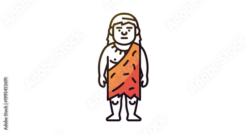 Caveman Icon: Ancient Human Character in Animal Skin, Prehistoric Man Symbol