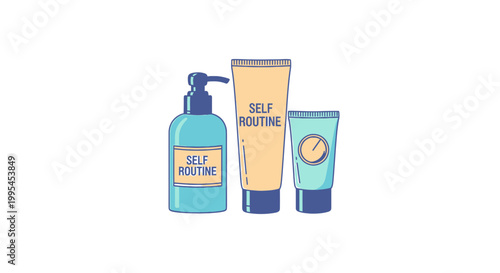Skincare Self Routine Cosmetic Products Vector Illustration