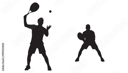black and white silhouette set of Tennis Player very high quality vector illustration.