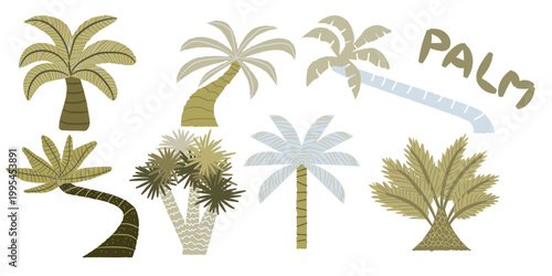 Canvas-taulu Minimalist Hand-Drawn Tropical Palm Tree Vector Set Collection in Earth Tone Colors for Summer Background and Botanical Design