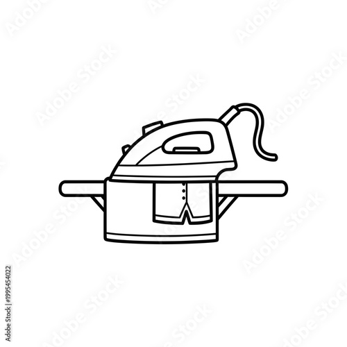 Electric Iron on Ironing Board Line Art Illustration