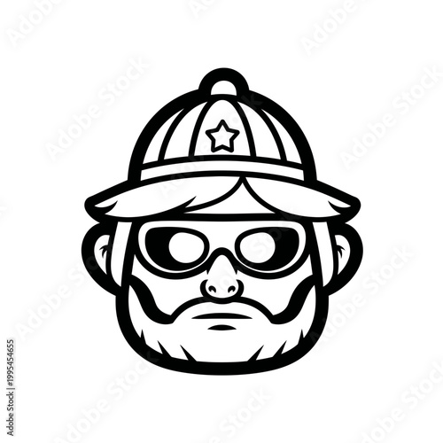 Bearded Explorer Mascot Head Wearing Pith Helmet and Goggles Vector