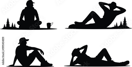 Relaxing People in Nature Outdoor Silhouette Set