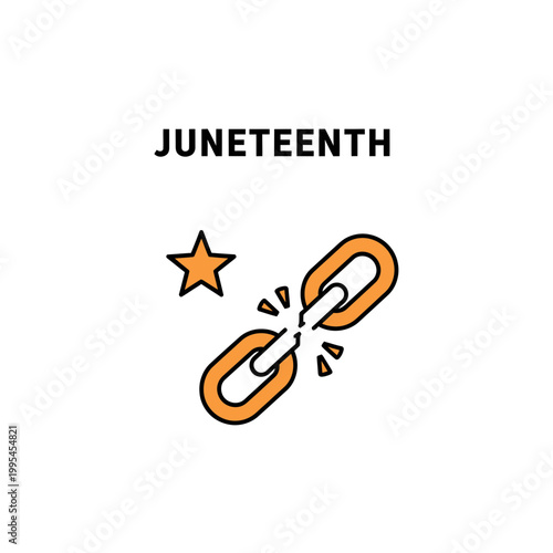 Juneteenth Freedom Celebration Icon with Broken Chain and Star Vector