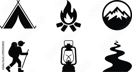Minimalist Outdoor Adventure and Camping Silhouette Set