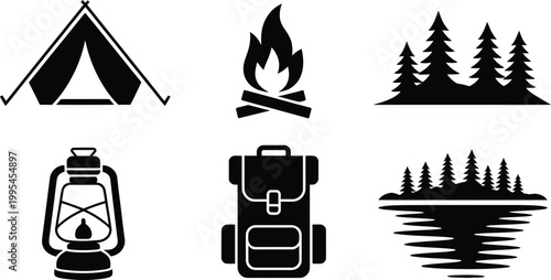 Essential Camping and Nature Outdoor Silhouette Set
