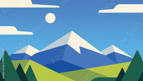 Illustration Of Mountain Landscape With Clear Sky Vector Design Template