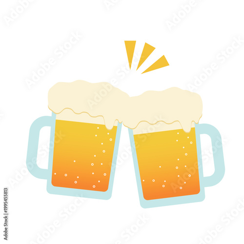 勢いよく乾杯をする2つの生ビールジョッキ