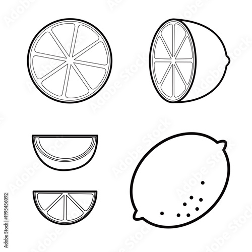 輪切りやくし切りがセットになったレモンのイラスト