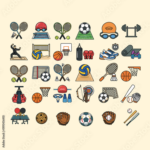 Collection of Sports Equipment Icons