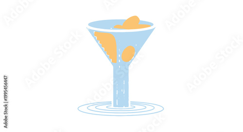 Colorful cocktail glass with stirring spoon on liquids surface