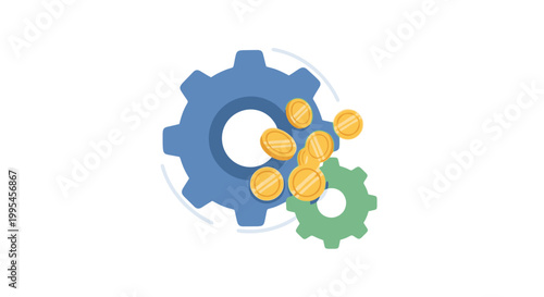 Gear and Coins Icon Representing Financial Technology and Automation