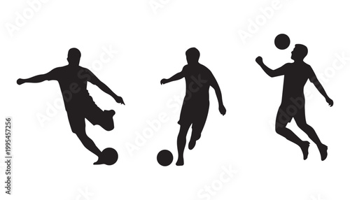 black and white silhouette set of football player very high quality vector illustration.