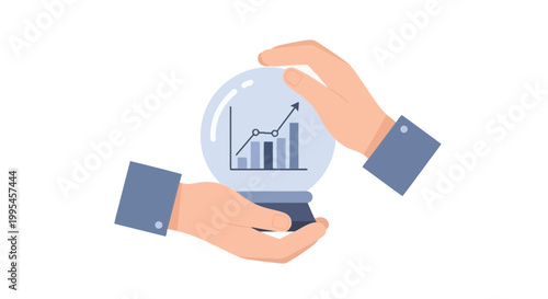 Business Hands Holding Globe with Growth Chart and Arrow