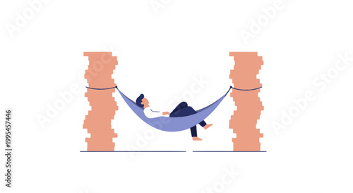 Relaxing woman in hammock between brick pillars in modern home indoor setting