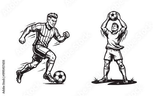 Soccer Players Action Set Featuring Striker Running and Goalkeeper Diving