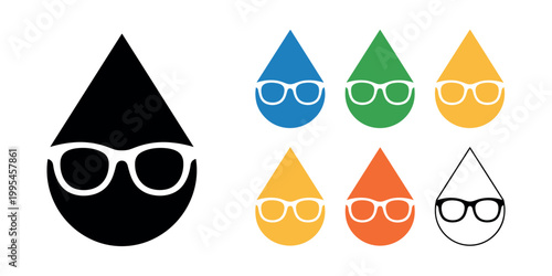 Colorful teardrop shaped with glasses black blue in white background