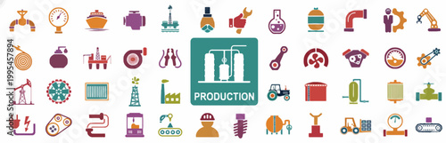 flat lay production process icons with film reel and creative tools for media and content creation