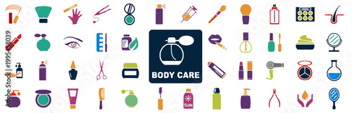 Flat lay composition of colorful body care and wellness products with alarm clock on dark background