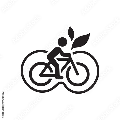 Sustainable Cycling Concept Logo with Infinity Loop Symbol and Eco-Friendly Green Leaves.