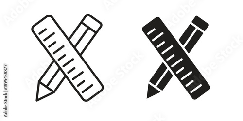 Cuadro en lienzo Pencil and ruler icon collection on white background