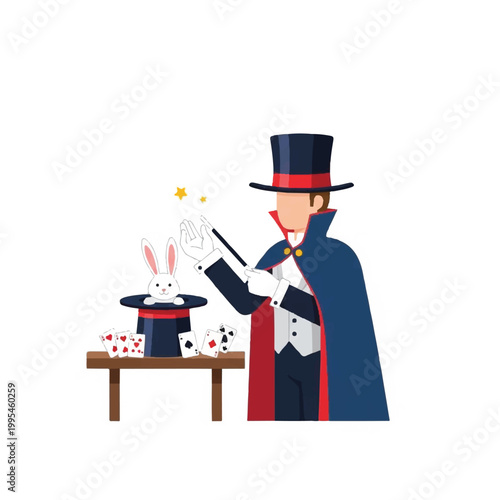 Magician pulling rabbit out hat.