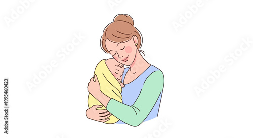 Woman Hugging Little Baby Girl.