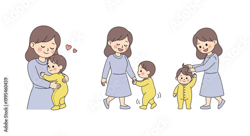 Mother holding and playing with toddler.