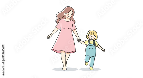 Woman and child walking hand in hand.