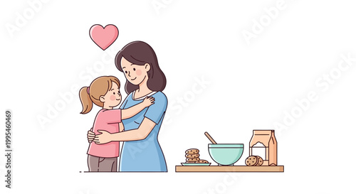 Mother Embracing Little Girl Warmly Indoors.