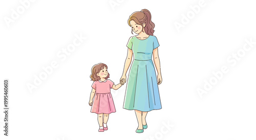 Woman and little girl holding hands.