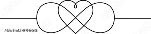 The heart shaped knot design symbol features continous line art