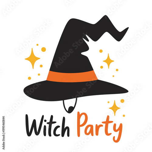 Witch hat vector with stars for Halloween party, spooky magic cap illustration for festive holiday celebration