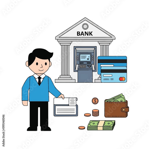 Man holding bank deposit paperwork.