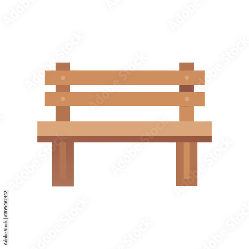 Illustration of a simple wooden park bench on transparent background
