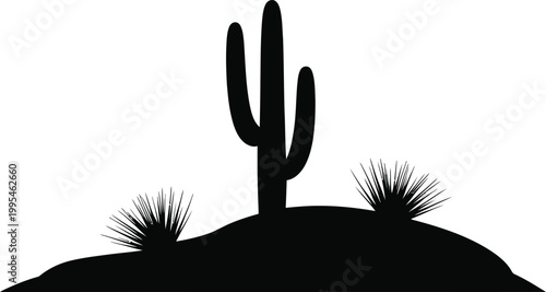 Saguaro Cactus on Desert Hillside Silhouette