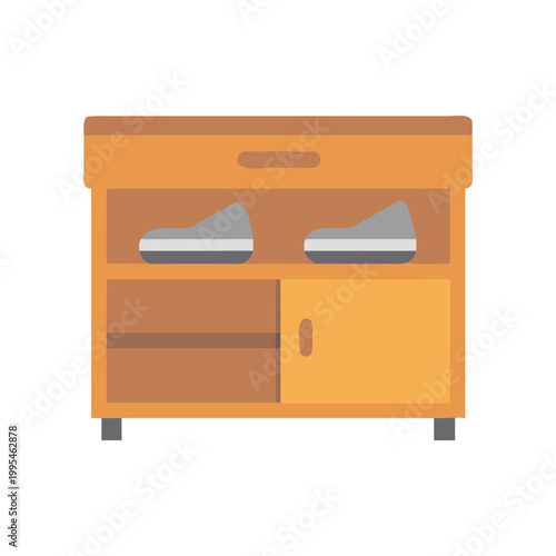 Shoe rack with shoes and storage cabinet on transparent background