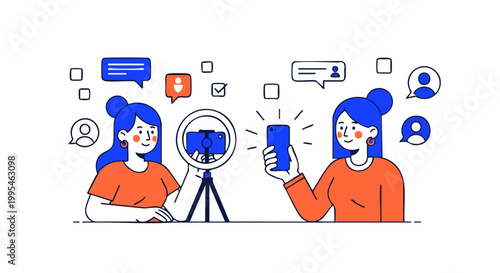 Female content creators recording video for social media illustration