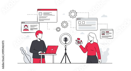 Beauty Influencer and Video Production Team Concept Illustration