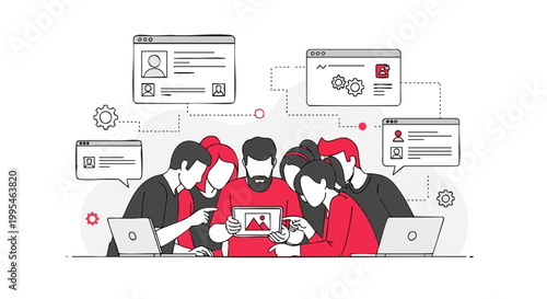 Social Media Consumption and Digital Networking Vector Illustration