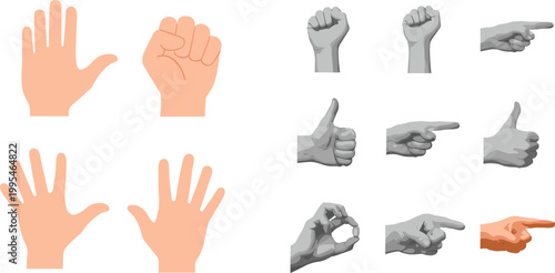 Hand Gestures in Various Poses and Positions for Communication, Sign Language, and Icon Designs